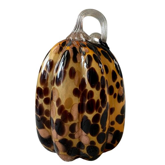 TAHARI Hand Blown Art Glass Tortoise Shell Pumpkin Amber Stem Designer Decor New - Picture 11 of 13